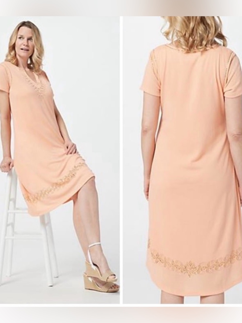 Haute Hippie Tribe Peach Embellished Midi Dress Boho  Size M